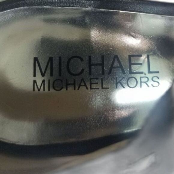 MICHAEL Michael Kors Peep Toe Black Platforms Heels Metal Detail Size 6.5 - Picture 9 of 9